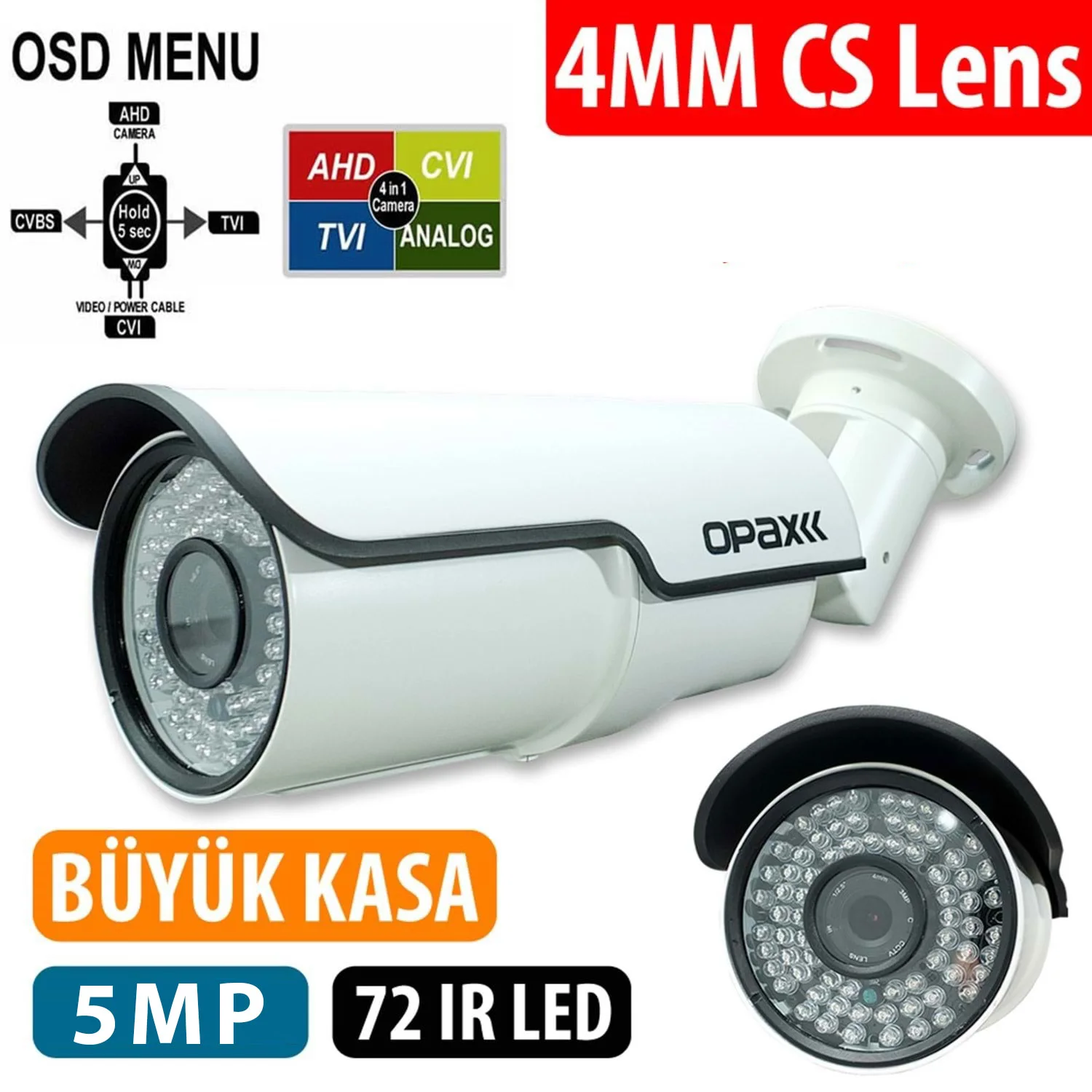OPAX-1072 5 MP 2608x1952 4 MM Lens 72 IR LED AHD 4 IN 1 BULLET