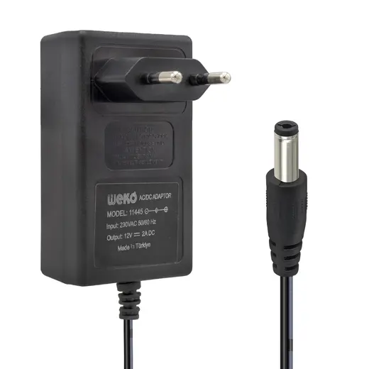 WEKO 12 VOLT - 2 AMPER 5.5*2.5 UÇLU YERLİ ÜRETİM PLASTİK KASA PRİZ TİPİ ADAPTÖR