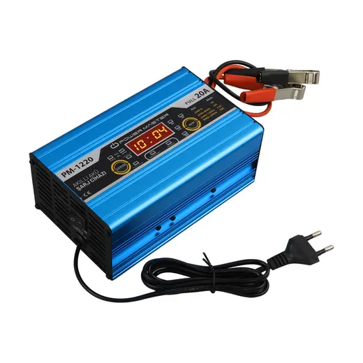 POWERMASTER PM-1220 12 VOLT MAX 20 AMPER LCD EKRANLI KURU - ASİT - JEL AKÜ ŞARJ CİHAZI görseli 3
