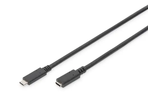 DIGITUS AK-300210-015-S USB-C Uzatma Kablosu, Tip C Erkek - Tip C Dişi, 1.5 metre, 3A, 480MB, Versiyon 2.0, siyah renk