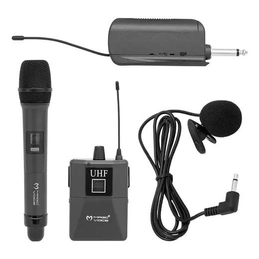 MAGİCVOİCE MV-1305YE UHF 1 EL + 1 YAKA + 1 KAFA EKRANLI KABLOSUZ TELSİZ MİKROFON alternatif görünüm