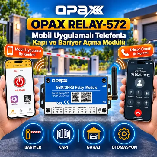 OPAX RELAY-572 Mobil Uygulamalı Telefonla Kapı ve Bariyer Açma Modülü