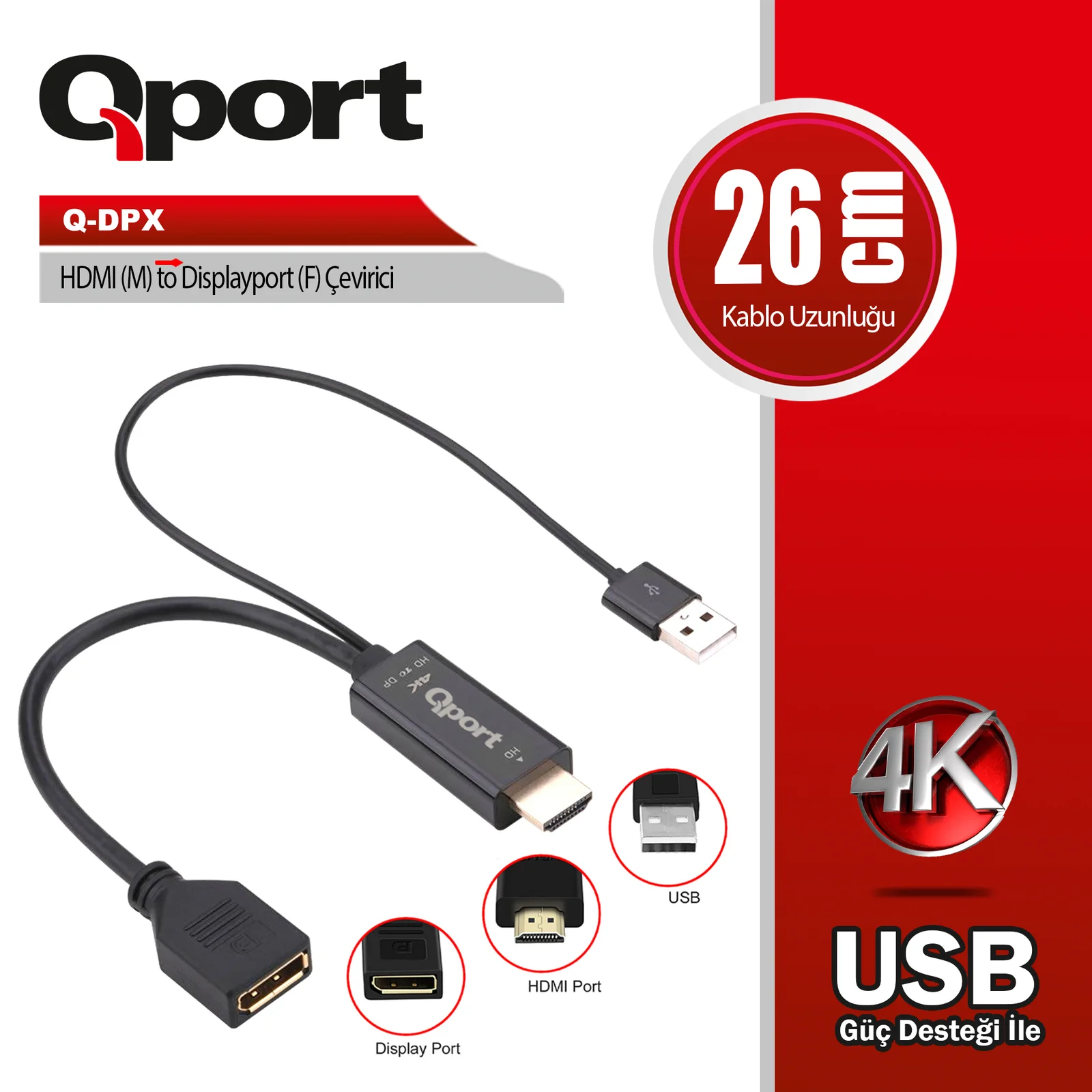 QPORT (Q-DPX) HDMI TO DISPLAY PORT CEVIRICI
