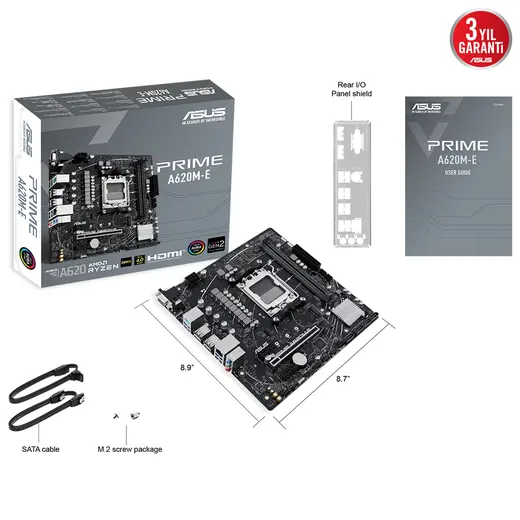 ASUS PRIME A620M-E-CSM DDR5 HDMI DP PCIE 4.0 AM5 mATX Kurumsal Anakart görseli 1