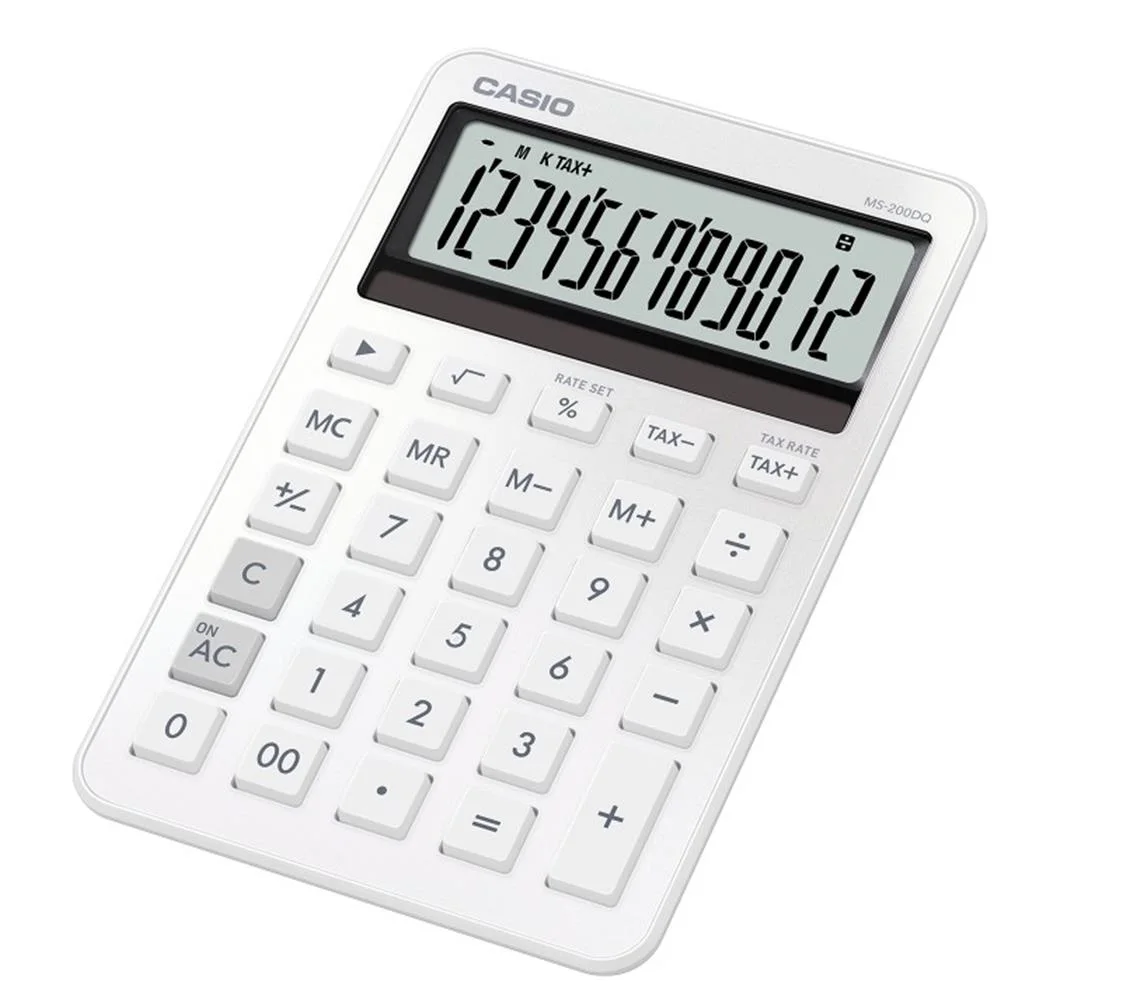 Casio MS-200DQ-WE 12 Hane Beyaz Üstü Hesap Makinesi