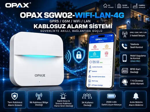 OPAX SGW02-WIFI-LAN-4G GSM GPRS WiFi LAN Kablosuz Alarm Sistemi