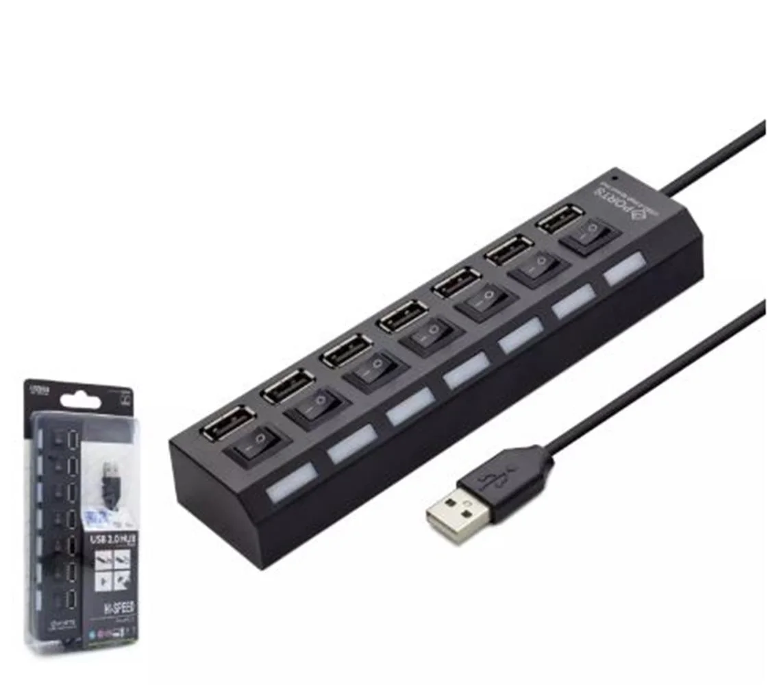 HADRON HDX7001 USB Anahtarlı Hub 7 Port 480 Mbps Siyah