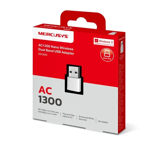 TP-LINK MERCUSYS MA30N AC1300 NANO WIFI DUAL BAND USB 2.0 ADAPTOR alternatif görünüm