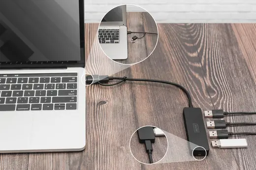 DIGITUS DA-70235 4 Port USB 3.0 Hub, İnce Tip, USB-C Adaptörlü, 5Gbps, 0,2 metre kablo alternatif görünüm
