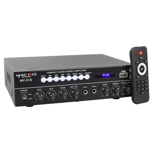 MAGICVOICE MV-510 50 WATT USB/SD/BLUETOOTH 2 MİK.,ECO LU+2SD 2061*2 Lİ UKLI GİRİŞLİ HAT TRAFOLU ANFİ alternatif görünüm