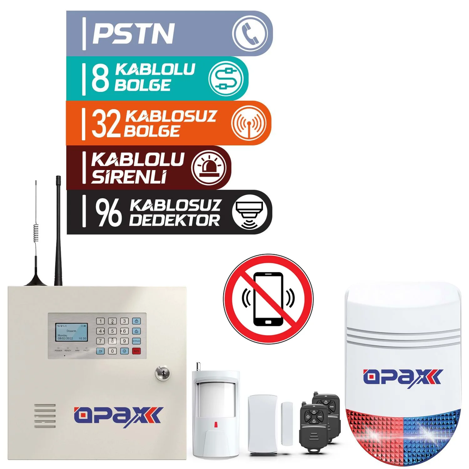 OPAX-2545 PSTN BGR-10 Kablolu Sirenli Akülü Ev ve İşyeri Alarm Seti