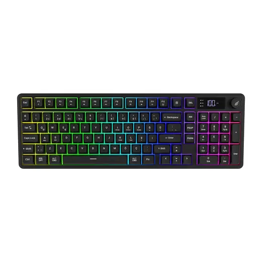 HAWK GAMING HK258 MEMBRANE LCD RGB KABLOSUZ/BLUETOOTH TURKCE KLAVYE SIYAH