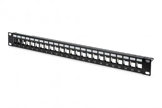 DIGITUS DN-91411 24 Port Boş Patch Panel, Zırhlı, 1U Yüksekliğinde, Siyah Renk