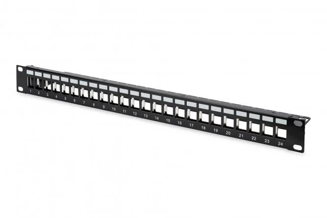 DIGITUS DN-91411 24 Port Boş Patch Panel, Zırhlı, 1U Yüksekliğinde, Siyah Renk
