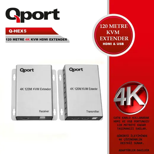 QPORT Q-HEX5 KVM CAT6 120MT 4K HDMI EXTENDER (2 LI)