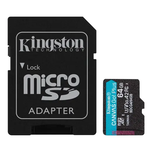 Kingston SDCG4-64GB 64GB microSDXC Canvas Go Plus Gen4 200MB-s A2 U3 V30 Card + ADP Hafıza Kartı