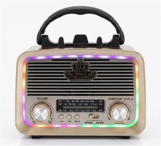 Everton RT-301.m Bluetooth-USB-SD-FM Şarjlı,Solarlı,Ledli, Nostaljik Radyo El Fenerl Radyo
