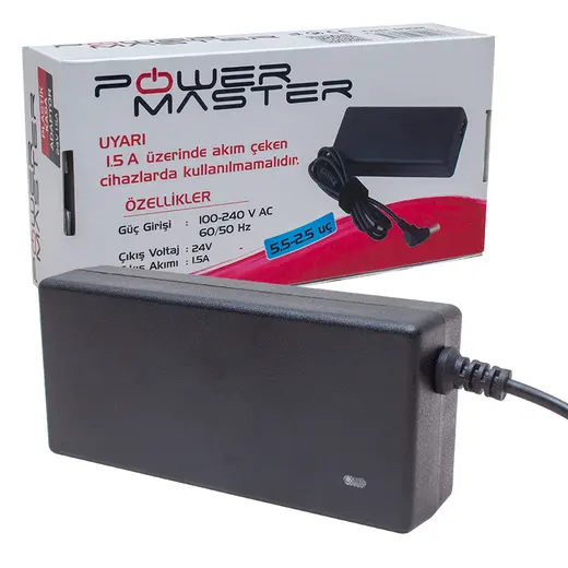 POWERMASTER PM-12232 24 VOLT - 1.5 AMPER 5.5*2.5 MM UÇLU PLASTİK KASA MASAÜSTÜ ADAPTÖR görseli 3