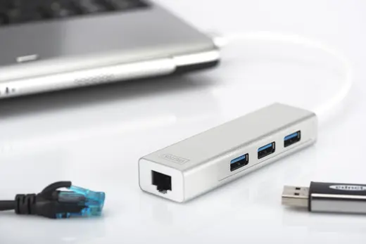DIGITUS DA-70250-1 USB 3.0 HUB 3 PORT + GIGABIT LAN ADAPT. görseli 3