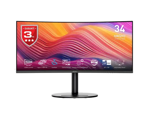 MSI 34" VA MODERN MD342CQPW 1MS 120HZ HDMI-DP Ev Ofis Monitörü 3440x1440 görseli 8