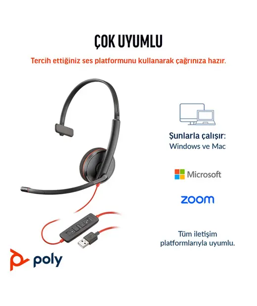 Poly BW 3210 Mono USB-C HS +USB-C/A görseli 4