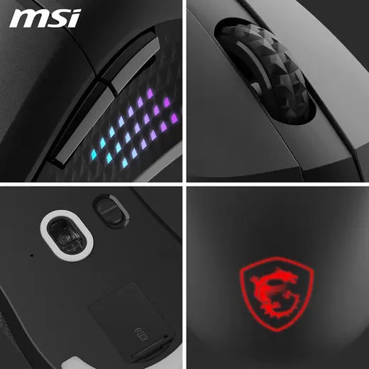 MSI VERSA 300 ELITE W 26000 DPI RGB 2.4GHz Bluetooth 5.3 Kablosuz Gaming Mouse görseli 2