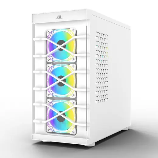 POWERBOOST PB-GR222BW 7-ARGB Fanlı Gaming Mid-Tower PC Kasası Beyaz görseli 1
