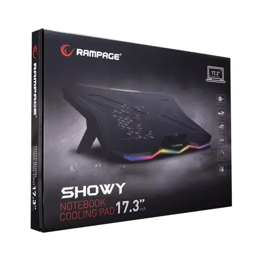 Rampage AD-RC8 SHOWY Siyah 180mm Fan 15''-17'' RGB Işıklı Notebook Soğutucu Stand görseli 7