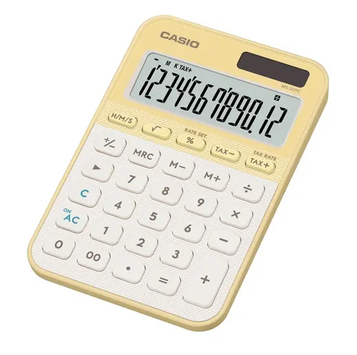 Casio MS-20YC-LY 12 Hane Pastel Sarı Krem Masa Üstü Hesap Makinesi