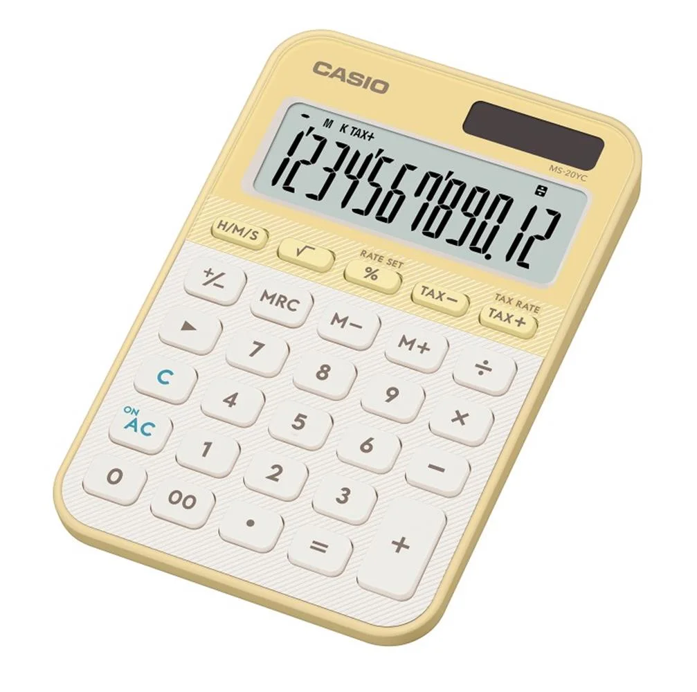 Casio MS-20YC-LY 12 Hane Pastel Sarı Krem Masa Üstü Hesap Makinesi