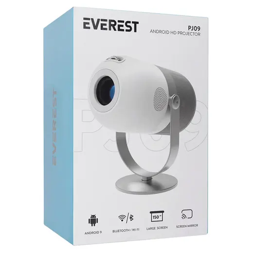 Everest PJ09 Beyaz Mini Taşı 1280-720P 4500 Lüm 150 ANSIL Android 9.0 Ekran Yansıtma HD Projek alternatif görünüm