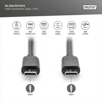DIGITUS AK-300138-018-S USB BAGLANTI KABLOSU USB-Ce/USB-Ce 1.80 MT görseli 3