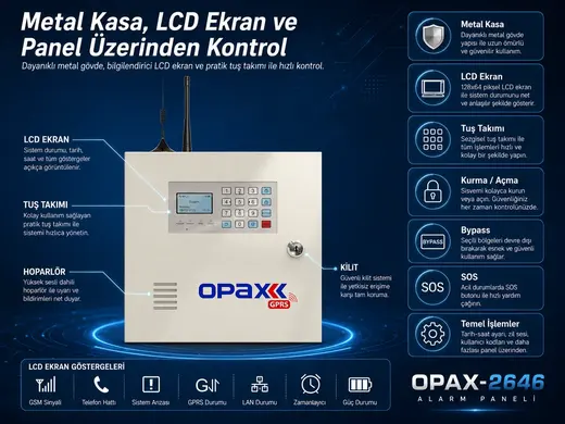 OPAX-2646 BGR-10 Kablolu Sirenli Akülü GPRS/GSM Ev ve İşyeri Alarm Seti görseli 6