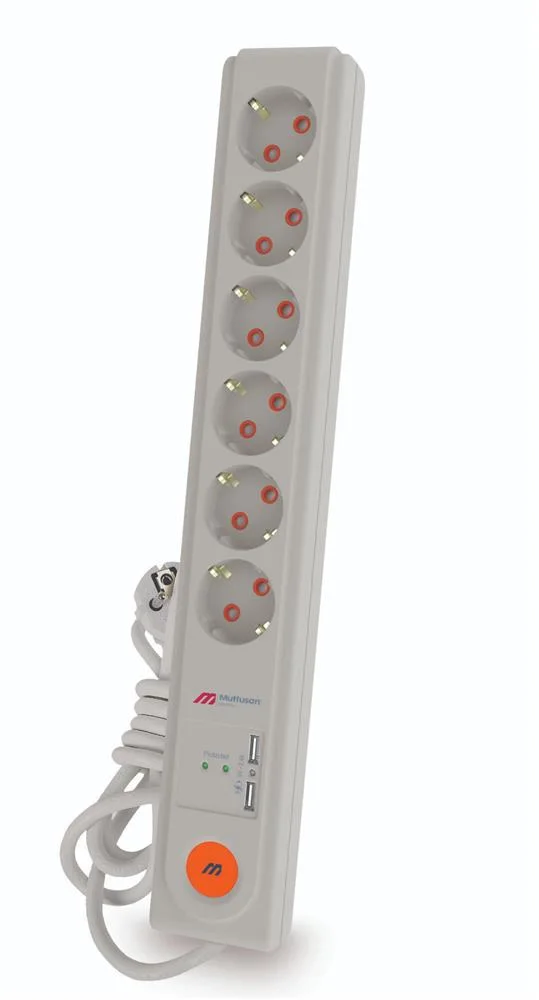 Mutlusan Rı-Tech 6lı 1,5mt Şok Korum Usb+Type-c Anahtar Toprak Grup Priz (3X1.5-1.5mt) Çocuk Korum