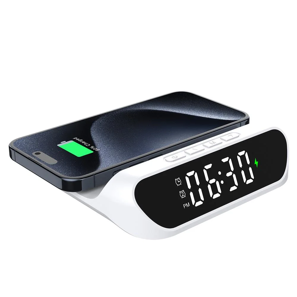 S-link SL-CW18 Beyaz Telefon Uyumlu 15W LCD Ekran Double Alarmli Kablosuz Şarj Cihazı