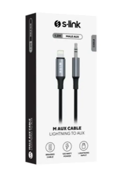 S-link Armor ML-01 1.2m Lightning to M AUX Örgülü Metal Başlıklı Siyah Ses Kablosu alternatif görünüm