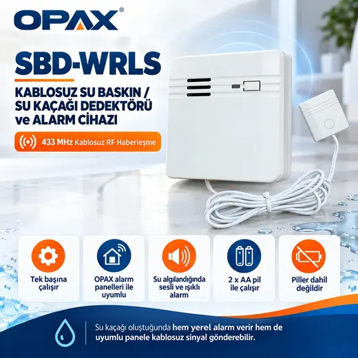 OPAX SBD-WRLS Kablosuz Su Kaçağı ve Su Baskını Dedektörü Sesli Alarm Cihazı görseli 3