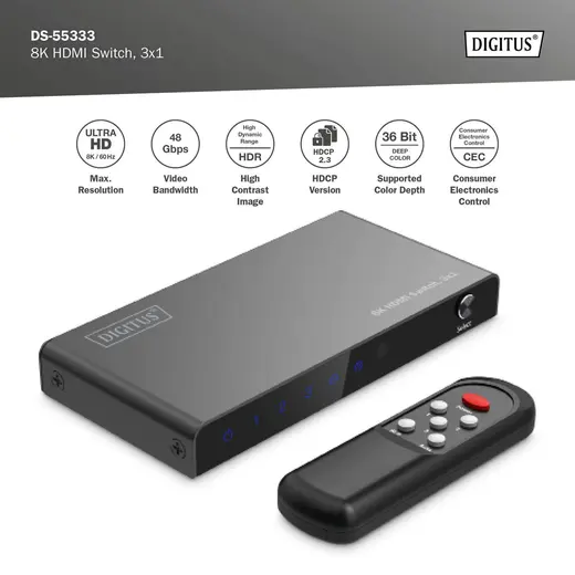 DIGITUS DS-55333 8K HDMI Switch, 3x1 görseli 5