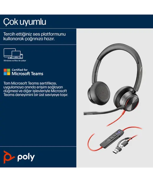 Poly BW 8225 Stereo USB-C HS +USB-C/A görseli 8