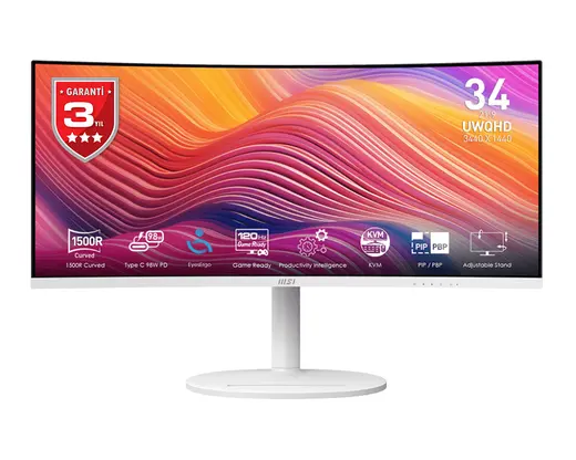 MSI 34" VA MODERN MD342CQPW 1MS 120HZ HDMI-DP Ev Ofis Monitörü Beyaz 3440x1440 görseli 8