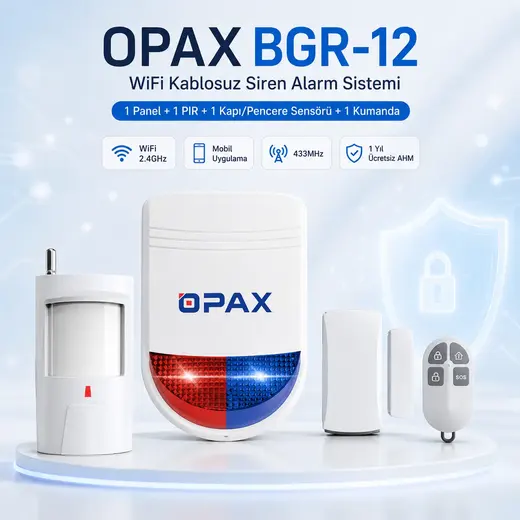 OPAX BGR-12 WiFi Kablosuz Alarm Sistemi | 96 Bölge Desteği (1 YIL AHM ÜCRETSİZ) görseli 8