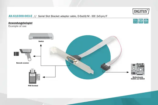 DIGITUS AK-610300-003-E Seri yuva braket kablosu, D-Sub9 - IDC 2x5pin St/Bu, 0,25 m, seri, DTK, bej renk görseli 4