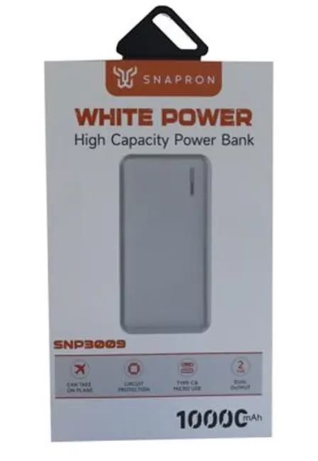 SnapMax SNP-3009 Beyaz 10.000 mah Powerbank 2x USB Çıkışlı 1 Type-C ve 1 Micro Girişli alternatif görünüm